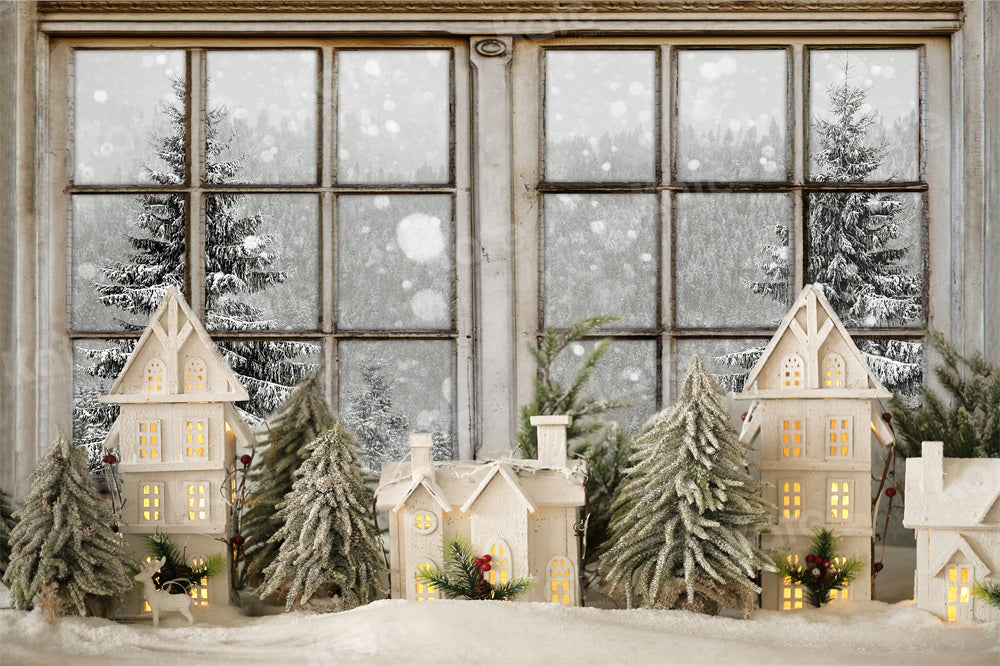 Kate Winter Window Backdrop Lovely Christmas Town Model for Photography