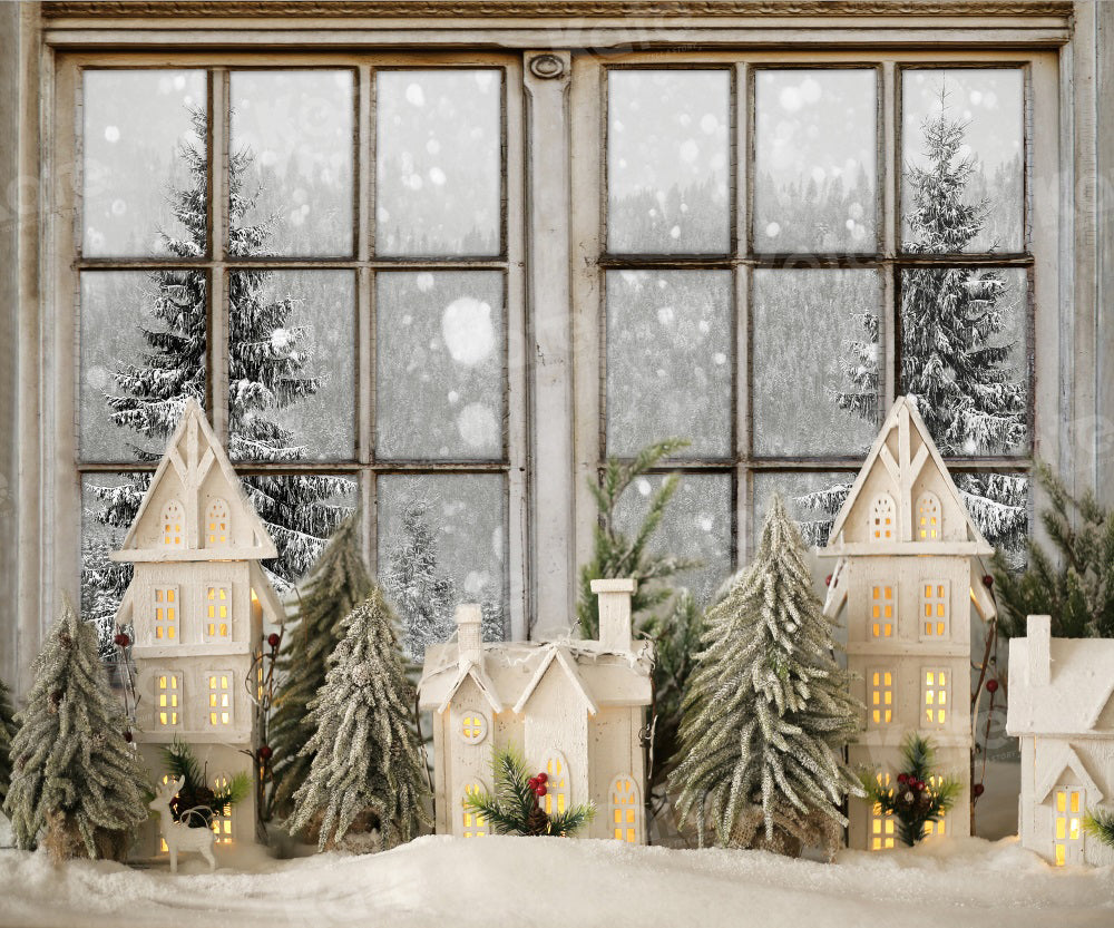 Kate Winter Window Backdrop Lovely Christmas Town Model for Photography