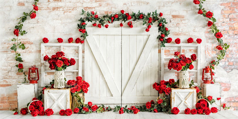 Kate Valentine's Day Barn Door Rose Wall Backdrop Designed by Emetselch - Kate Backdrop AU