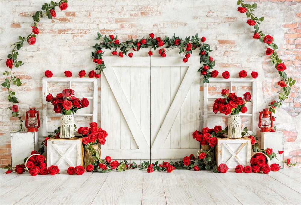 Kate Valentine's Day Barn Door Rose Wall Backdrop Designed by Emetselch - Kate Backdrop AU