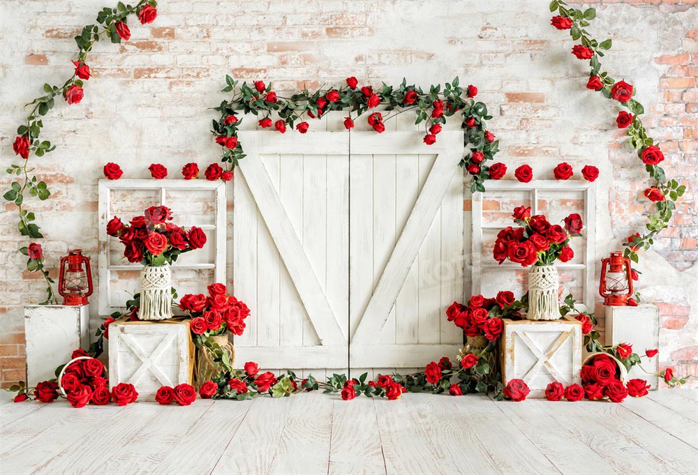 Kate Valentine's Day Barn Door Rose Wall Backdrop Designed by Emetselch