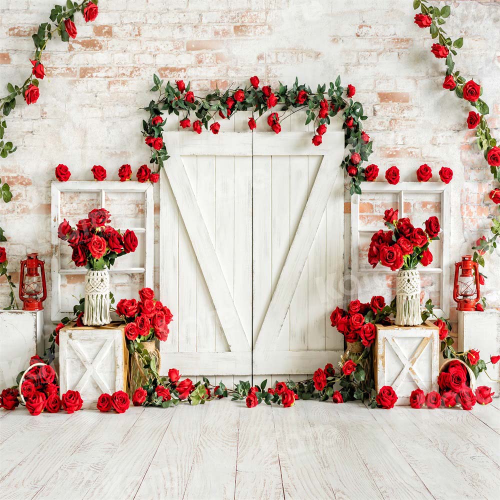 Kate Valentine's Day Barn Door Rose Wall Backdrop Designed by Emetselch - Kate Backdrop AU