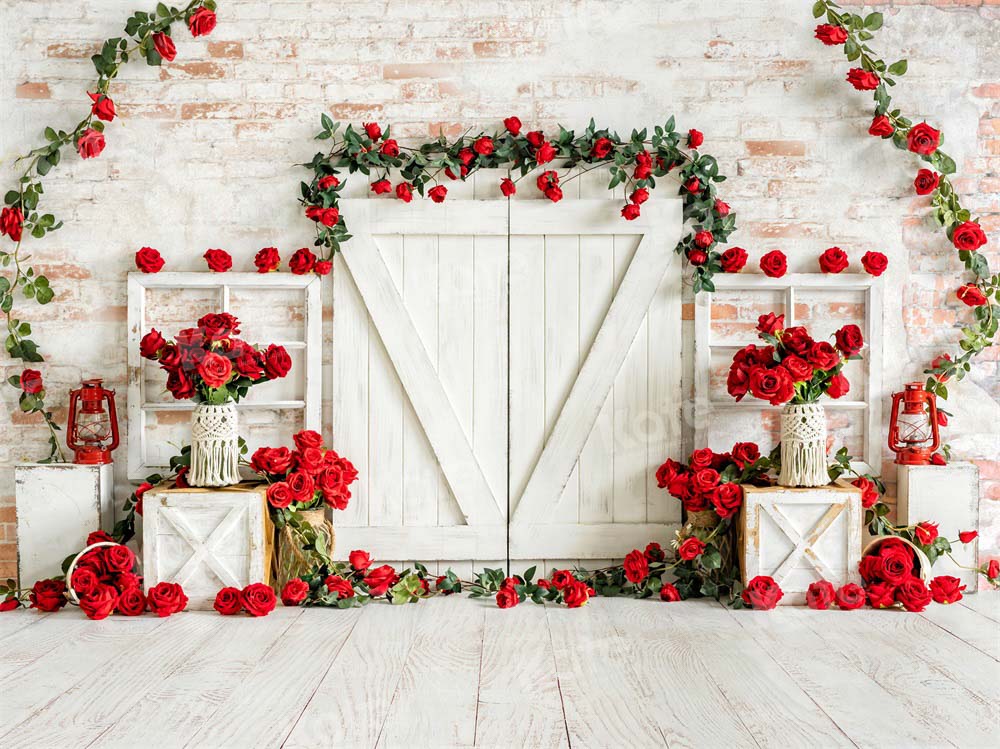 Kate Valentine's Day Barn Door Rose Wall Backdrop Designed by Emetselch - Kate Backdrop AU
