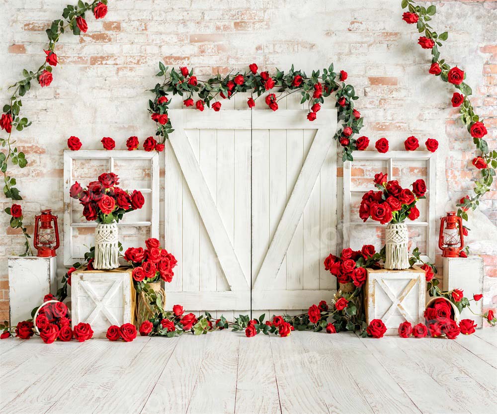 Kate Valentine's Day Barn Door Rose Wall Backdrop Designed by Emetselch - Kate Backdrop AU