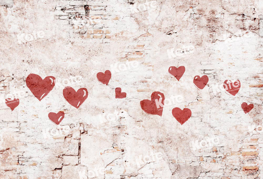 Kate Valentine Hearts Vintage Backdrop Shabby Wall Designed by Kate Image - Kate Backdrop AU