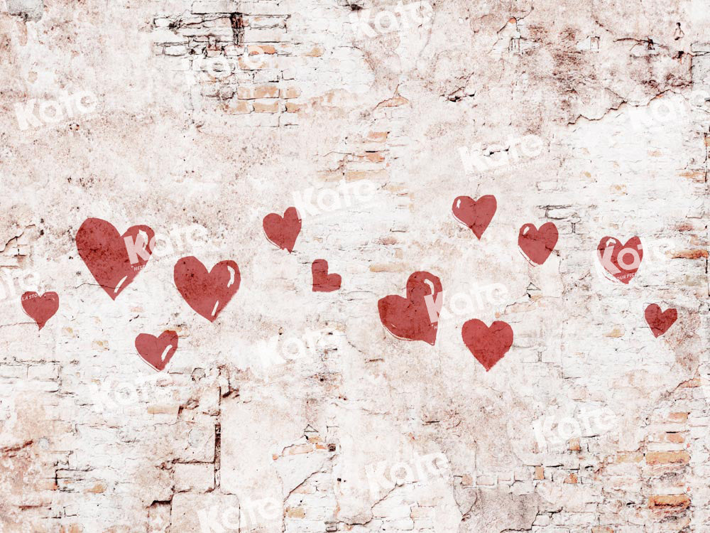Kate Valentine Hearts Vintage Backdrop Shabby Wall Designed by Kate Image - Kate Backdrop AU