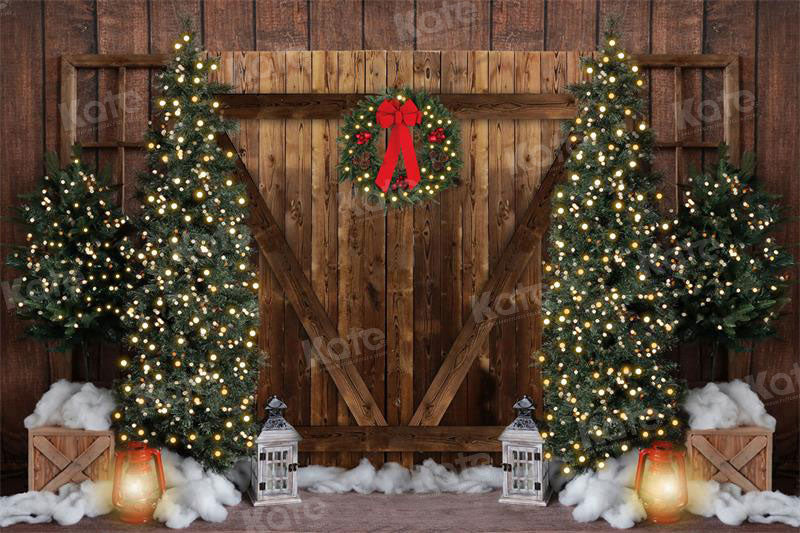 Kate Christmas Retro Barn Door Tree Backdrop for Photography - Kate Backdrop AU