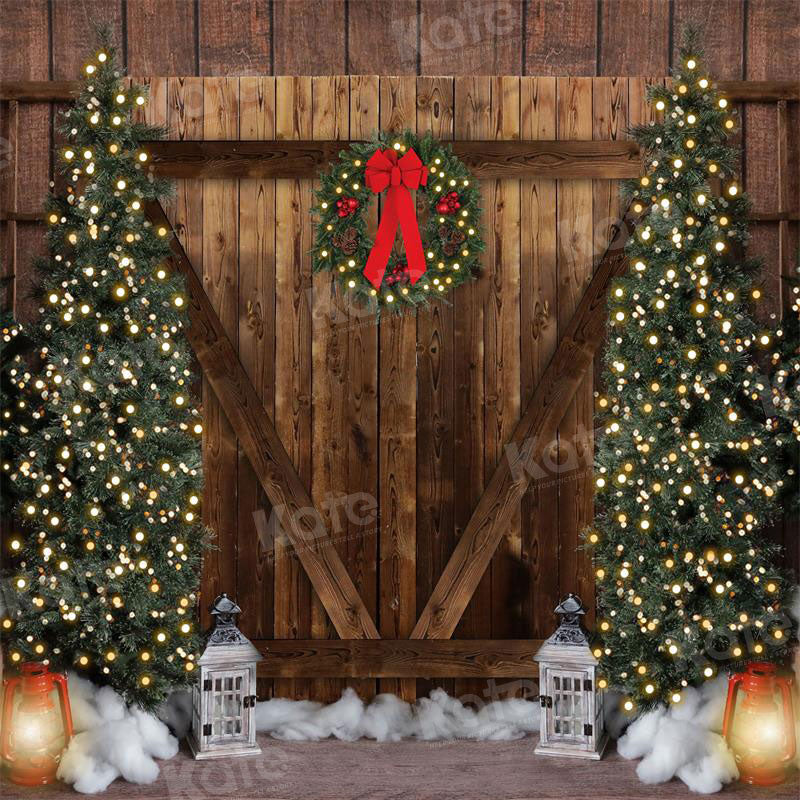 Kate Christmas Retro Barn Door Tree Backdrop for Photography - Kate Backdrop AU