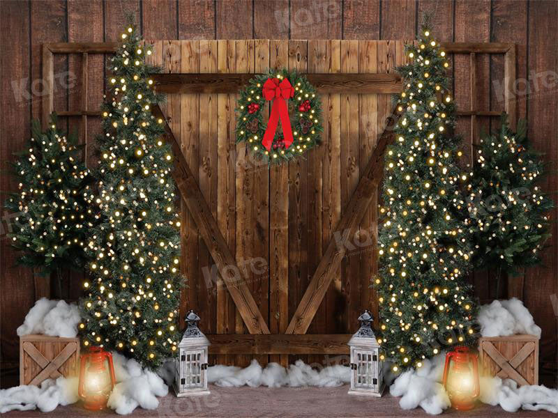 Kate Christmas Retro Barn Door Tree Backdrop for Photography - Kate Backdrop AU