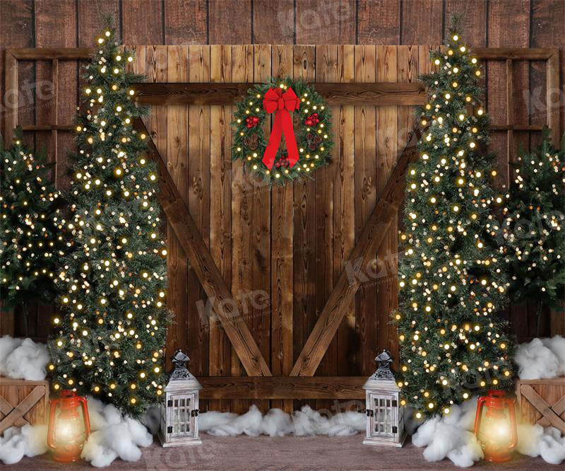 Kate Christmas Retro Barn Door Tree Backdrop for Photography - Kate Backdrop AU