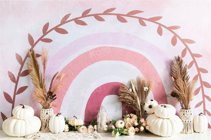 Kate Autumn Boho Rainbow Pumpkins Backdrop for Photography - Kate Backdrop AU