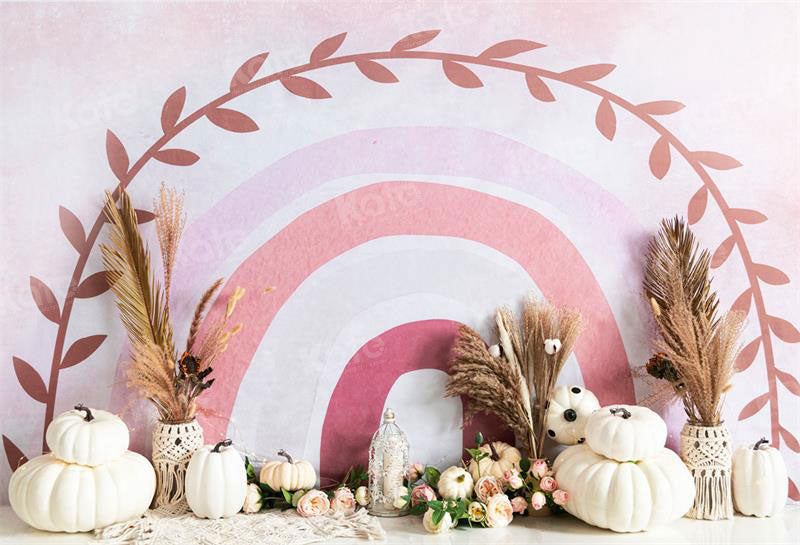 Kate Autumn Boho Rainbow Pumpkins Backdrop for Photography