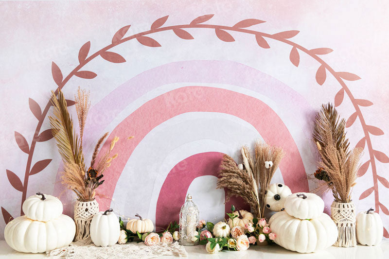 Kate Autumn Boho Rainbow Pumpkins Backdrop for Photography - Kate Backdrop AU