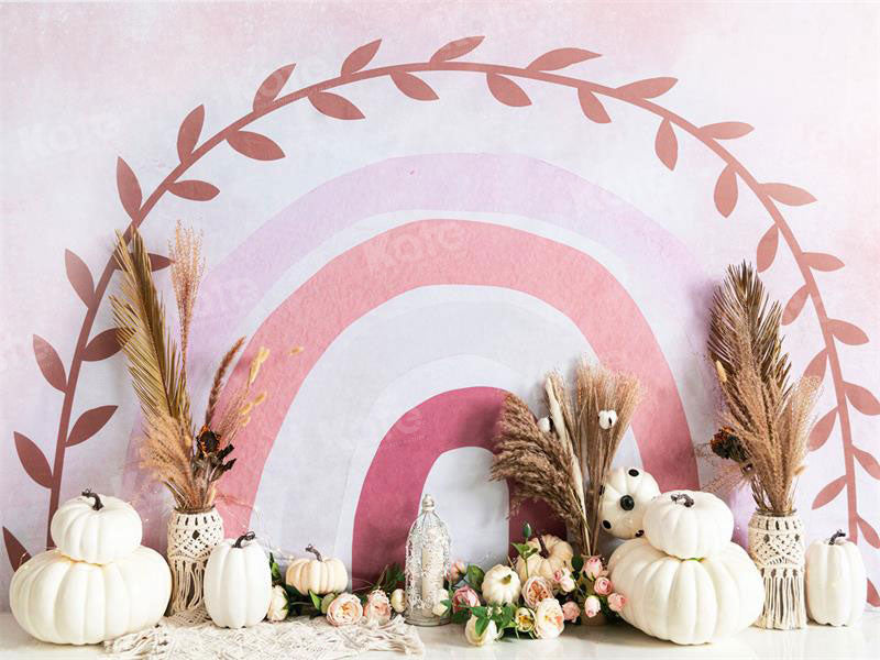Kate Autumn Boho Rainbow Pumpkins Backdrop for Photography - Kate Backdrop AU