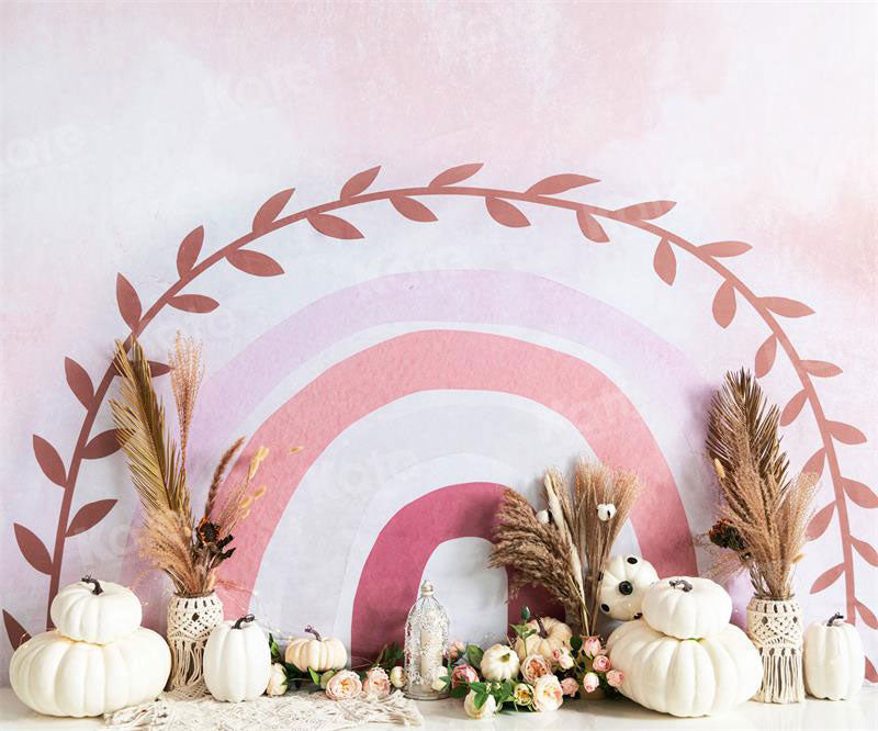 Kate Autumn Boho Rainbow Pumpkins Backdrop for Photography - Kate Backdrop AU