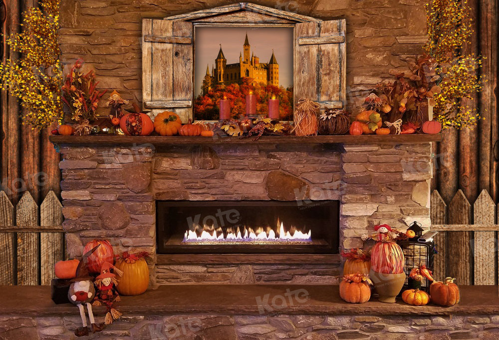 Kate Autumn Pumpkins Fireplace Backdrop for Photography - Kate Backdrop AU