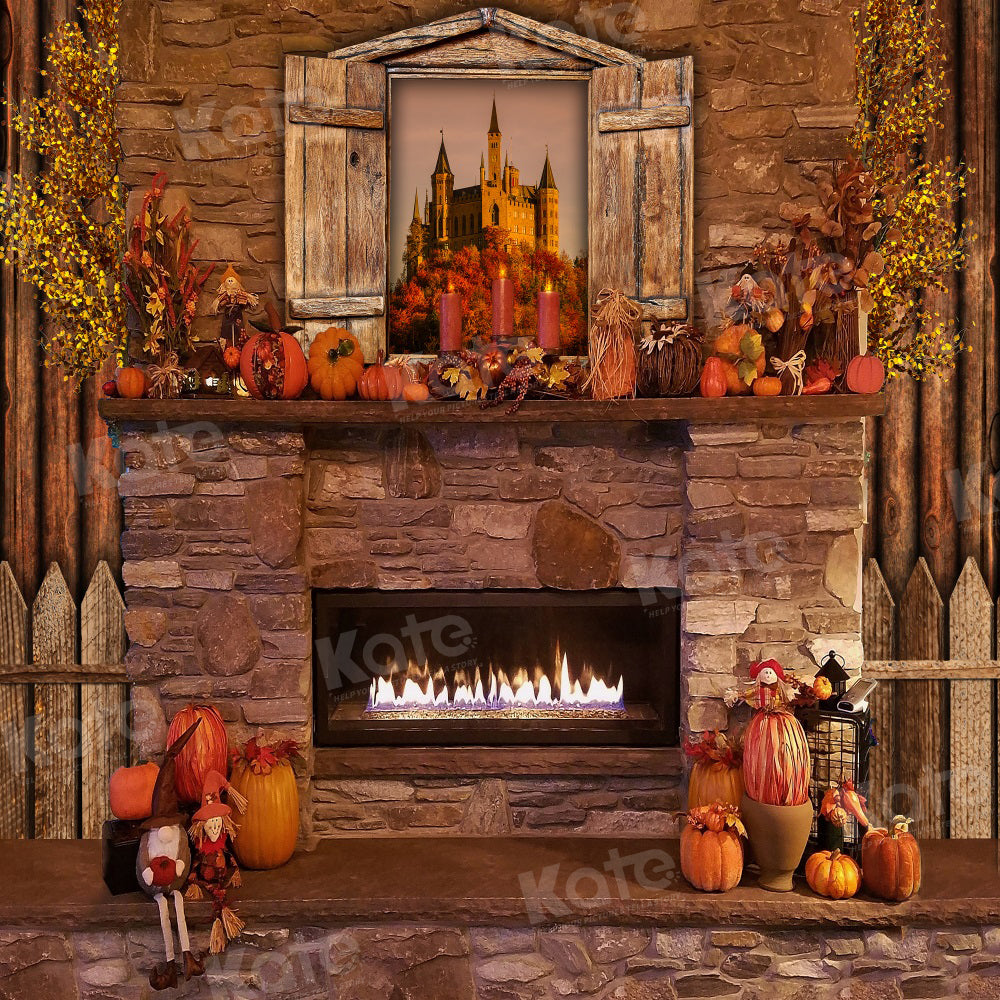 Kate Autumn Pumpkins Fireplace Backdrop for Photography - Kate Backdrop AU