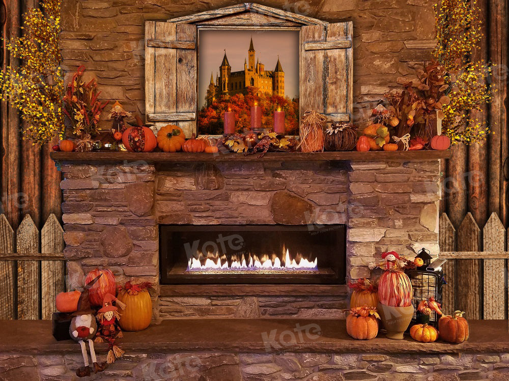 Kate Autumn Pumpkins Fireplace Backdrop for Photography - Kate Backdrop AU