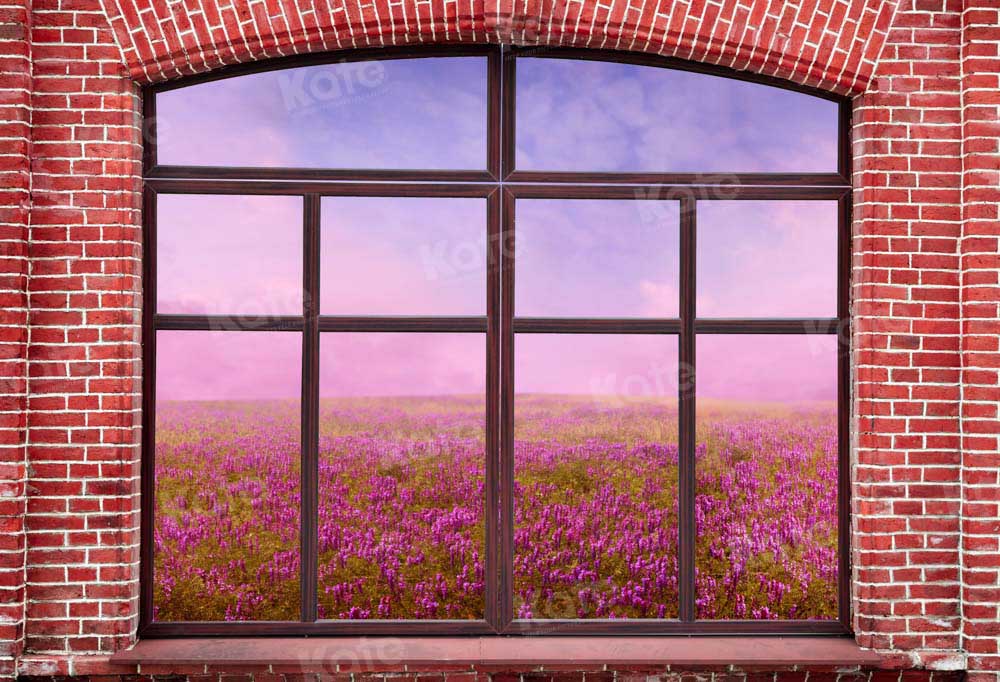 Kate Spring Outside Window Backdrop Brick Wall Flowers Designed by Chain Photography