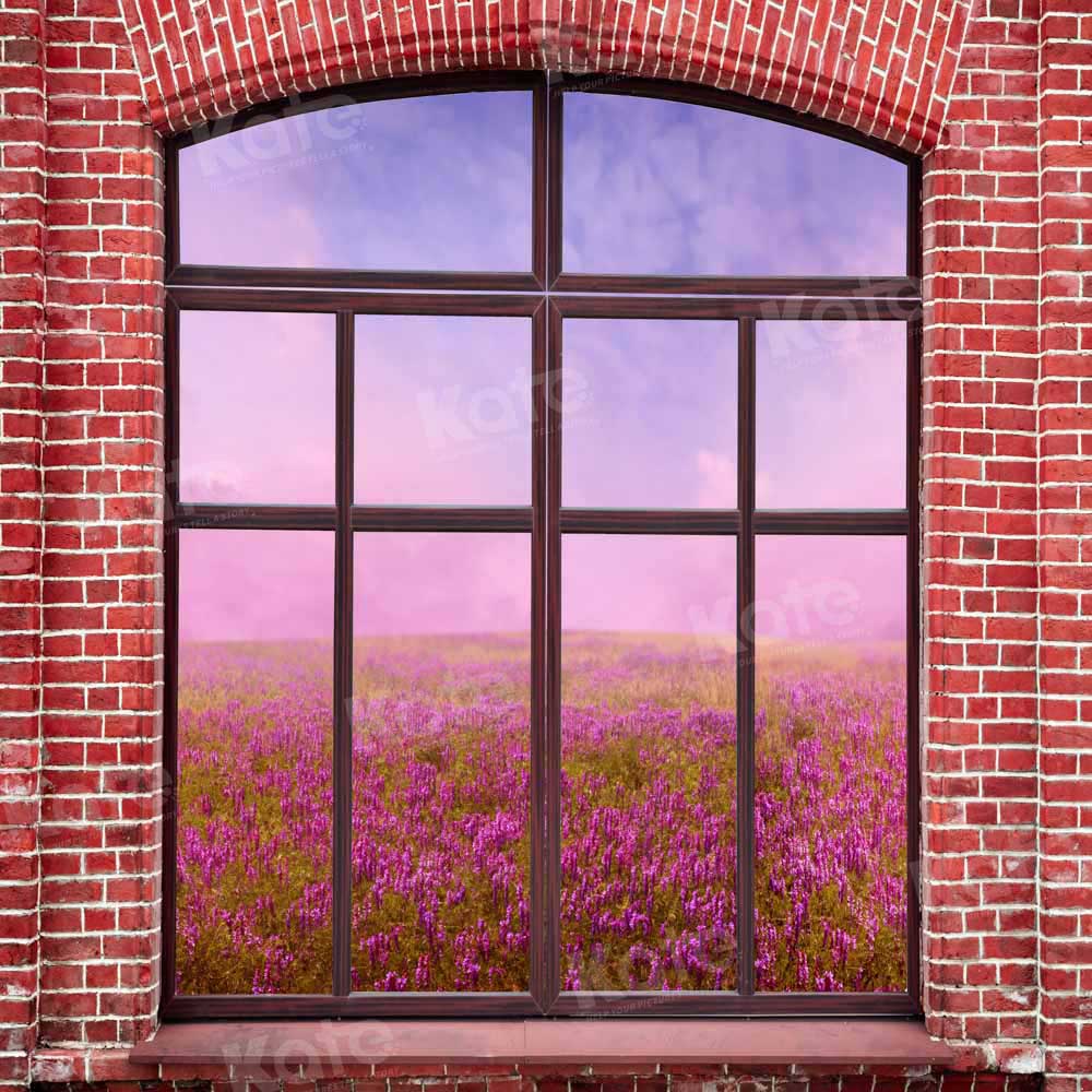 Kate Spring Outside Window Backdrop Brick Wall Flowers Designed by Chain Photography