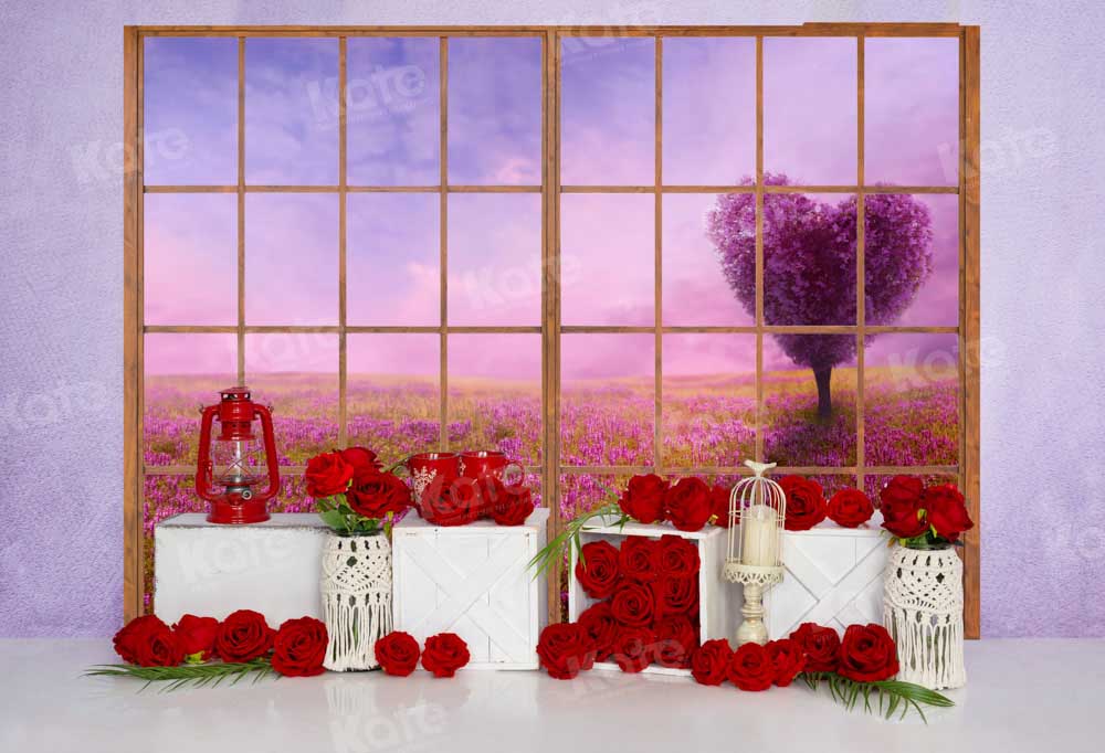 Kate Valentine's Day Rose Backdrop Purple Wall Window Designed by Emetselch - Kate Backdrop AU