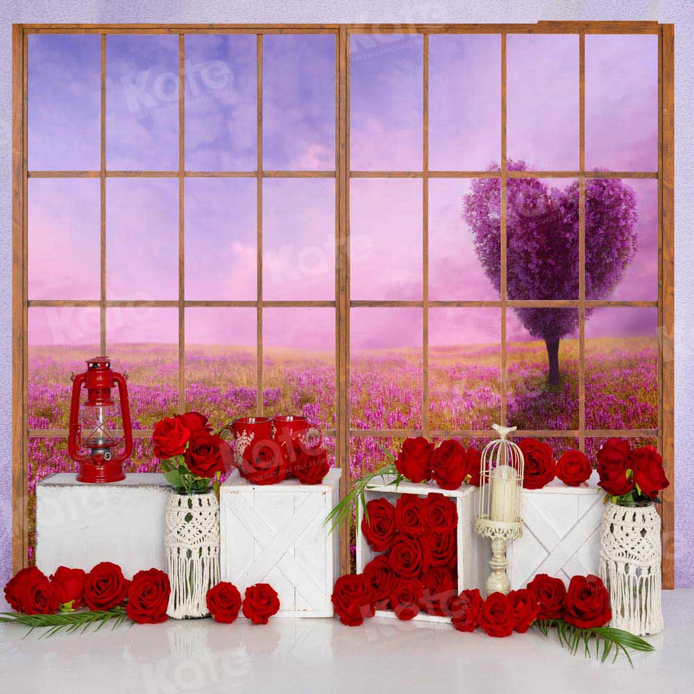 Kate Valentine's Day Rose Backdrop Purple Wall Window Designed by Emetselch - Kate Backdrop AU