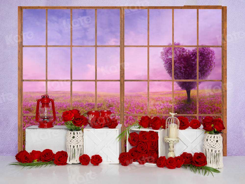Kate Valentine's Day Rose Backdrop Purple Wall Window Designed by Emetselch - Kate Backdrop AU