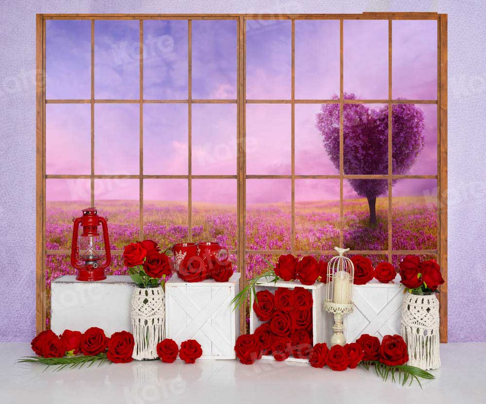 Kate Valentine's Day Rose Backdrop Purple Wall Window Designed by Emetselch - Kate Backdrop AU