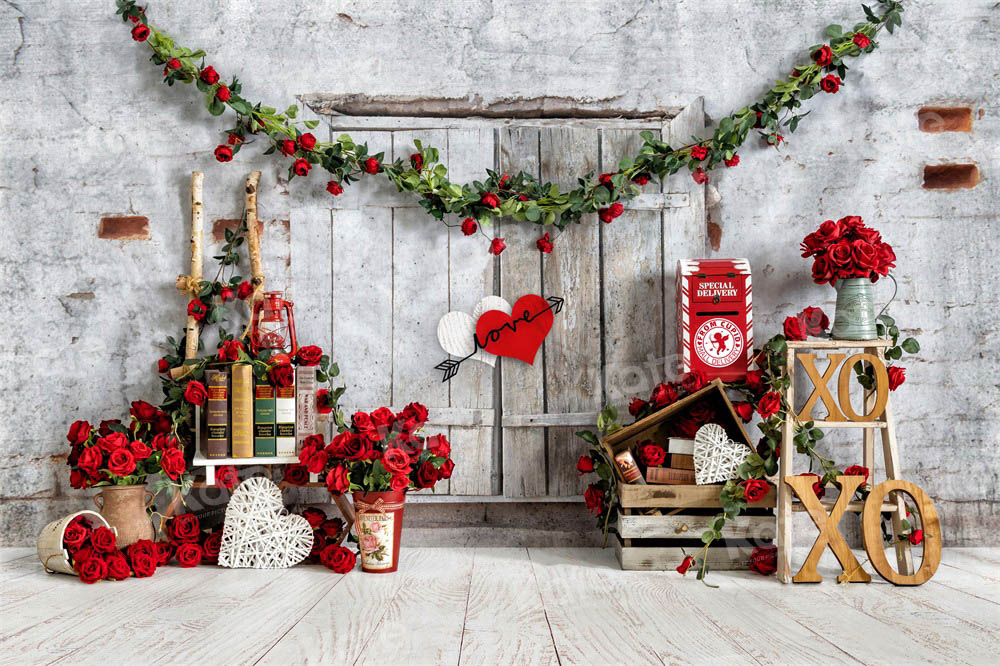 Kate Valentine Rose Backdrop Barn Door Designed by Emetselch - Kate Backdrop AU
