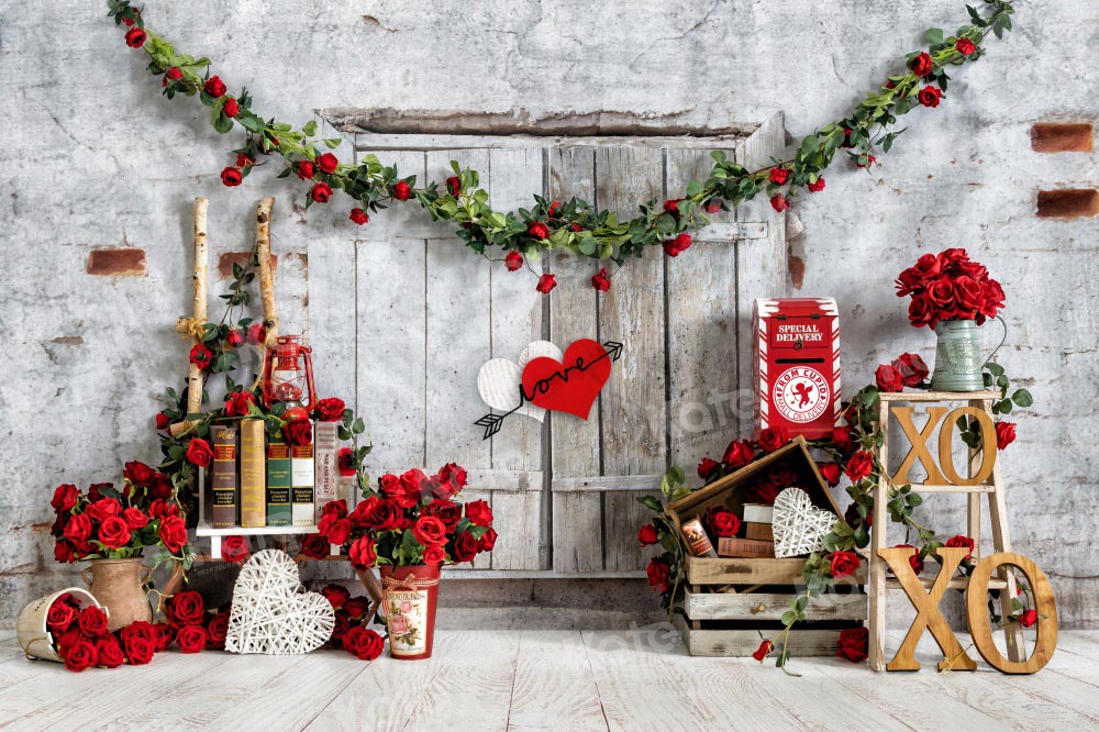 Kate Valentine Rose Backdrop Barn Door Designed by Emetselch - Kate Backdrop AU