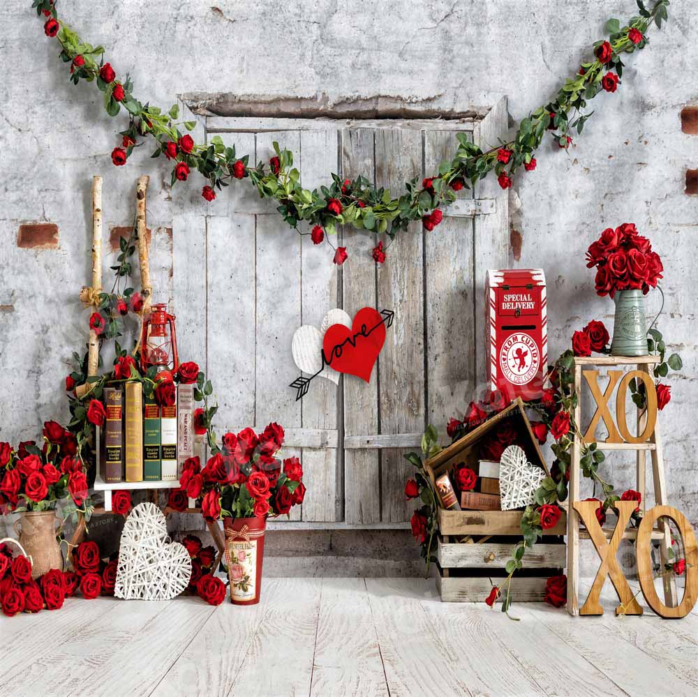 Kate Valentine Rose Backdrop Barn Door Designed by Emetselch - Kate Backdrop AU