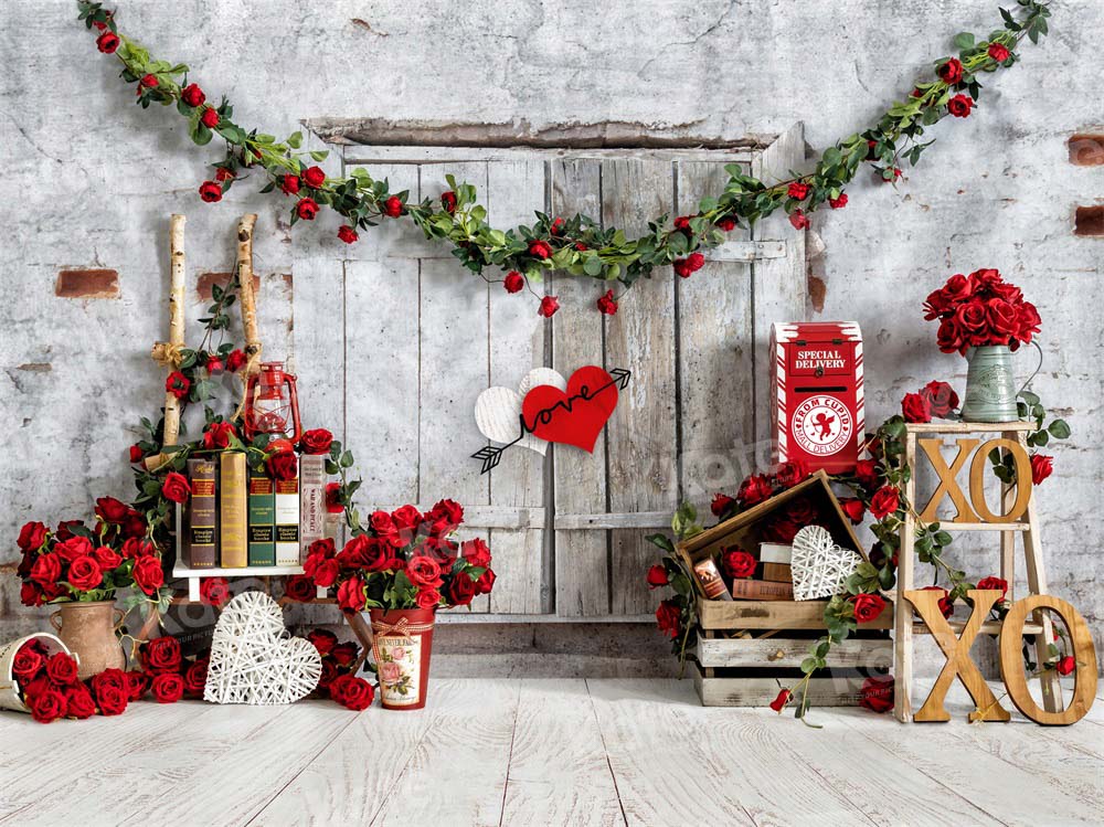 Kate Valentine Rose Backdrop Barn Door Designed by Emetselch - Kate Backdrop AU