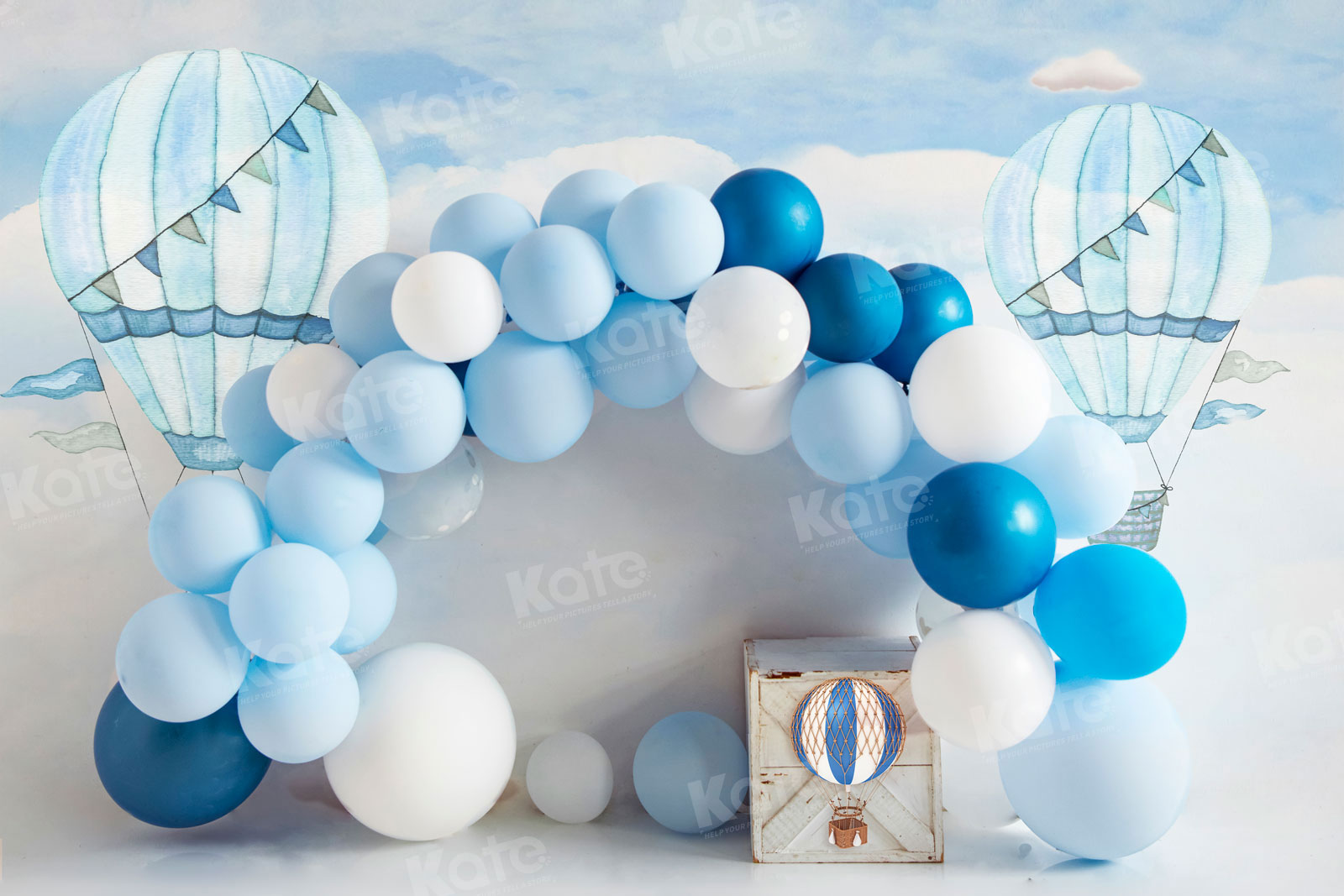 Kate Hot Air Blue Balloon Arch Cake Smash Backdrop for Photography