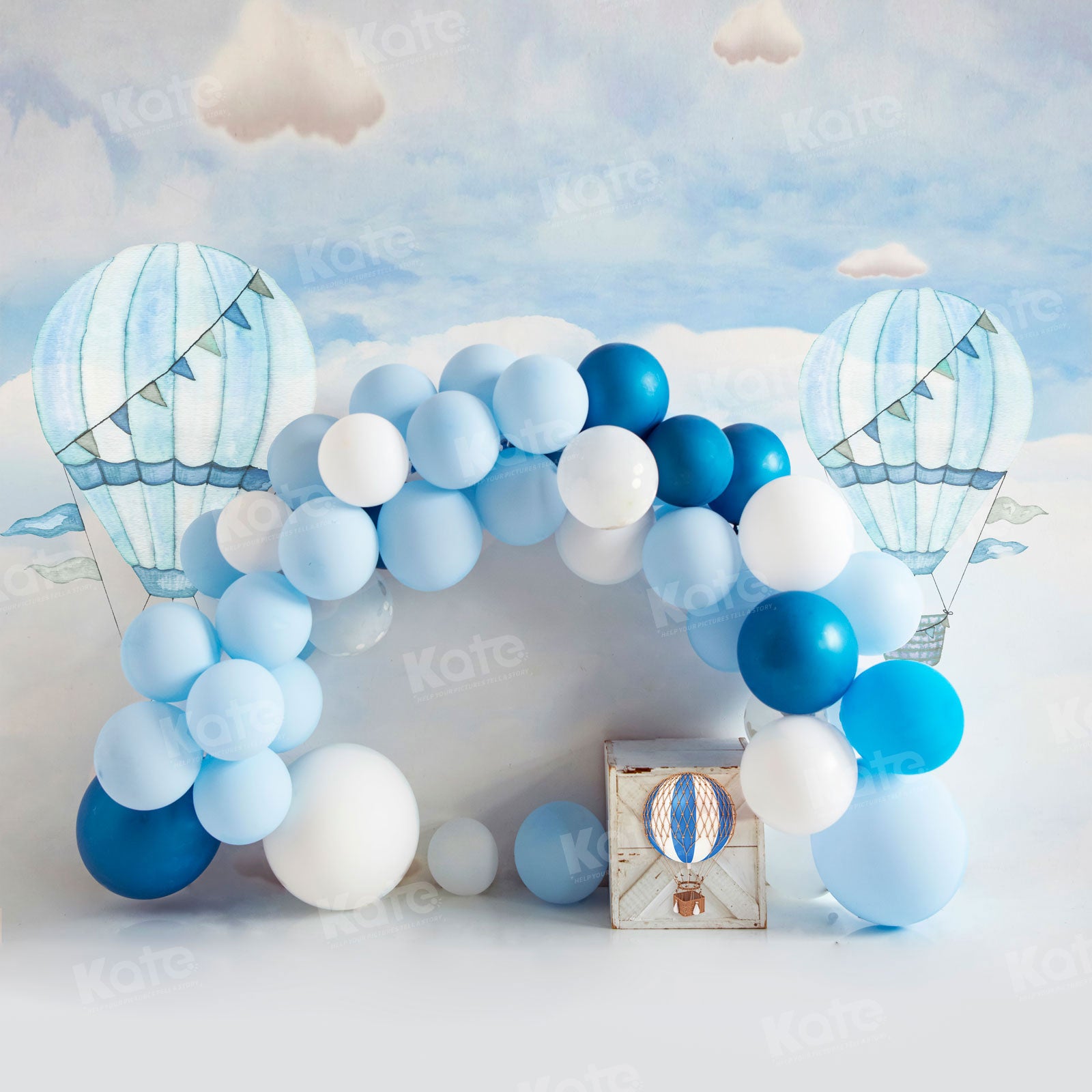 Kate Hot Air Blue Balloon Arch Cake Smash Backdrop for Photography - Kate Backdrop AU