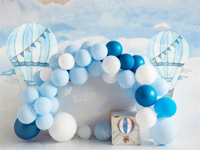 Kate Hot Air Blue Balloon Arch Cake Smash Backdrop for Photography - Kate Backdrop AU