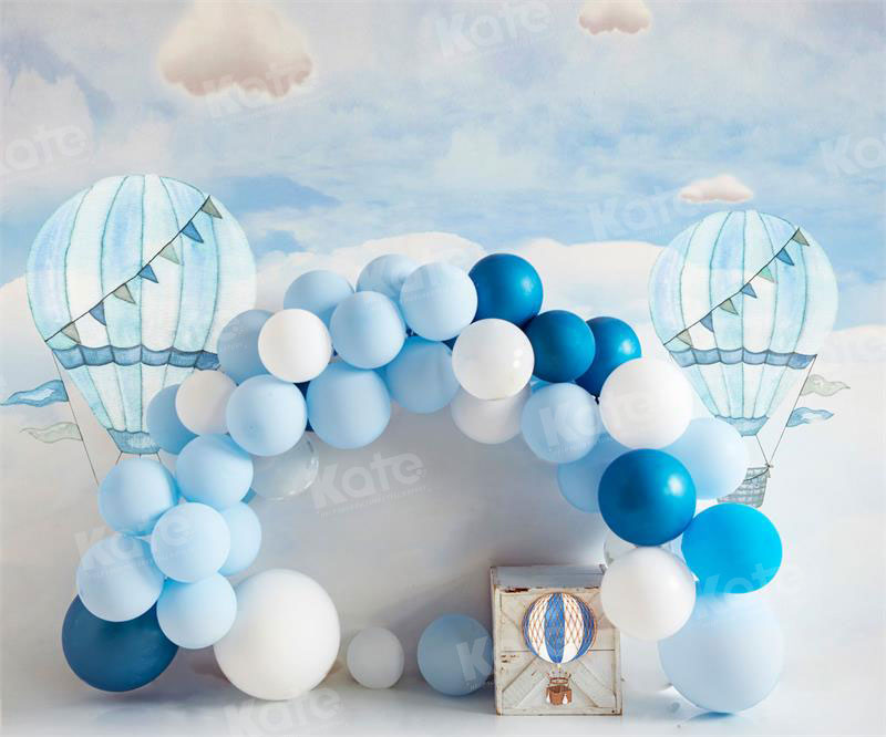 Kate Hot Air Blue Balloon Arch Cake Smash Backdrop for Photography - Kate Backdrop AU