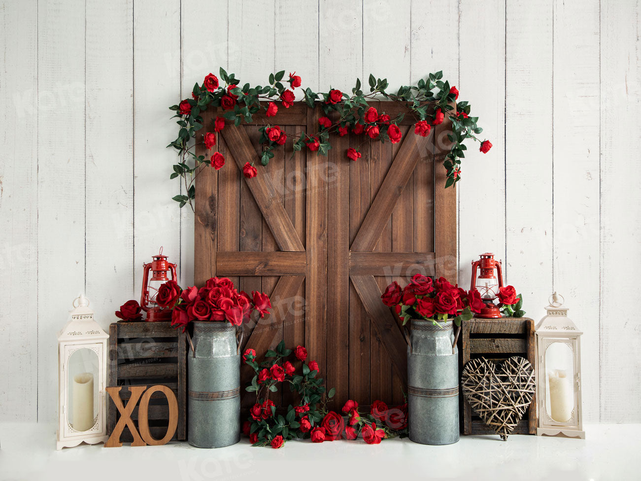 Kate Valentine's Day Barn Door Rose Backdrop for Photography - Kate Backdrop AU