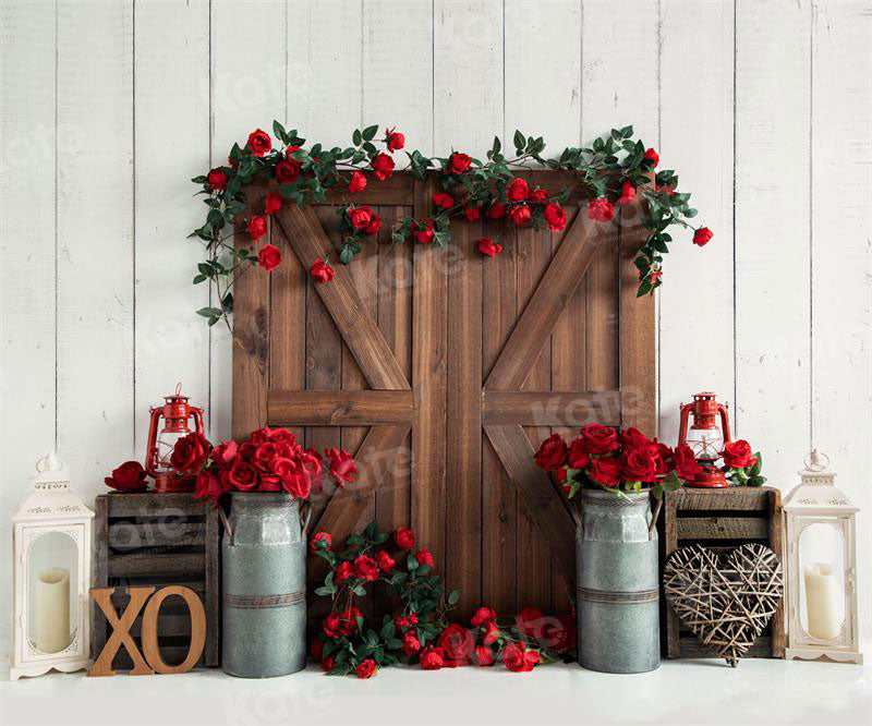 Kate Valentine's Day Barn Door Rose Backdrop for Photography - Kate Backdrop AU