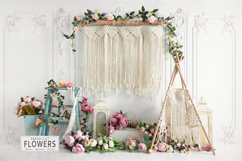 Kate Spring Boho Tent Floral Backdrop for Photography