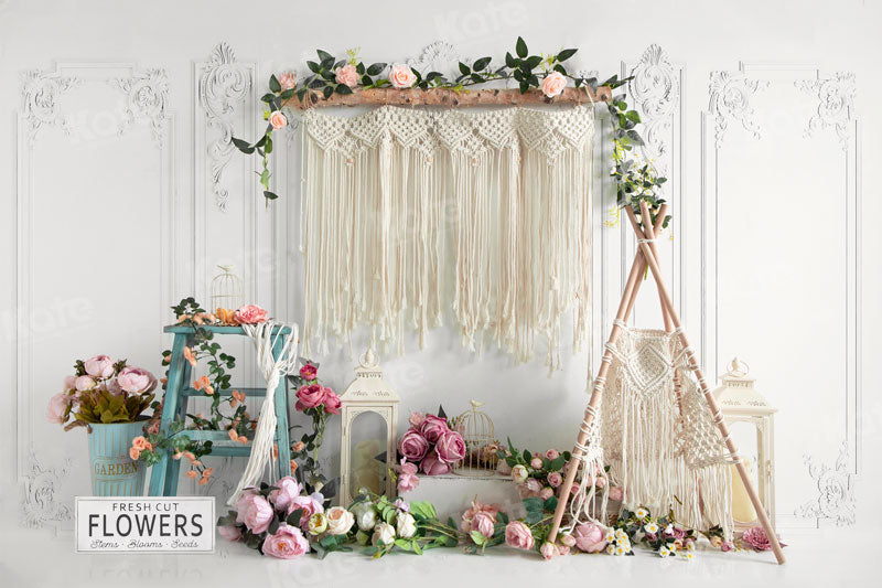 Kate Spring Boho Tent Floral Backdrop for Photography