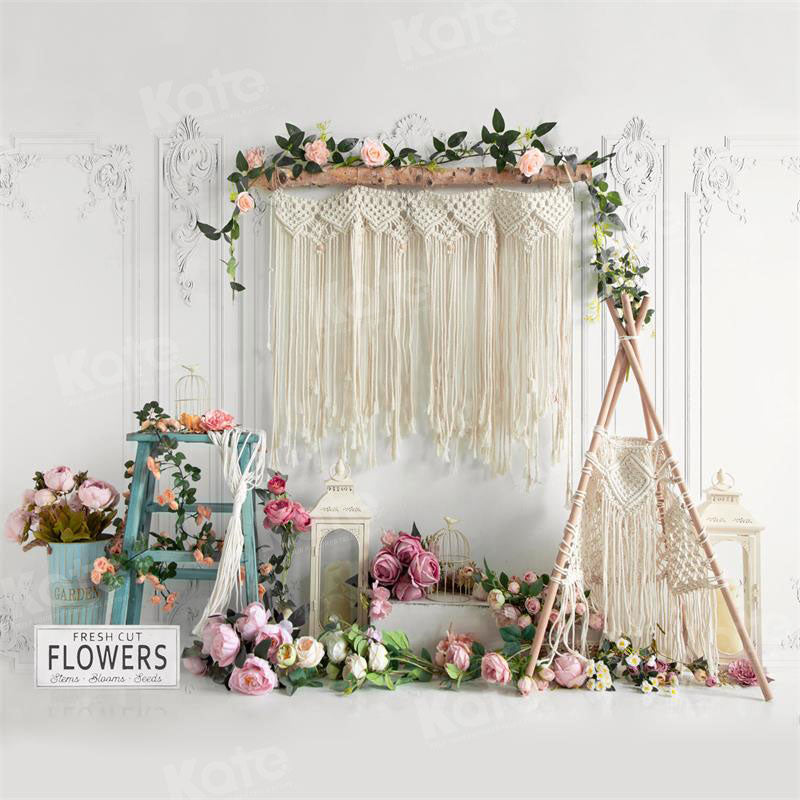 Kate Spring Boho Tent Floral Backdrop for Photography