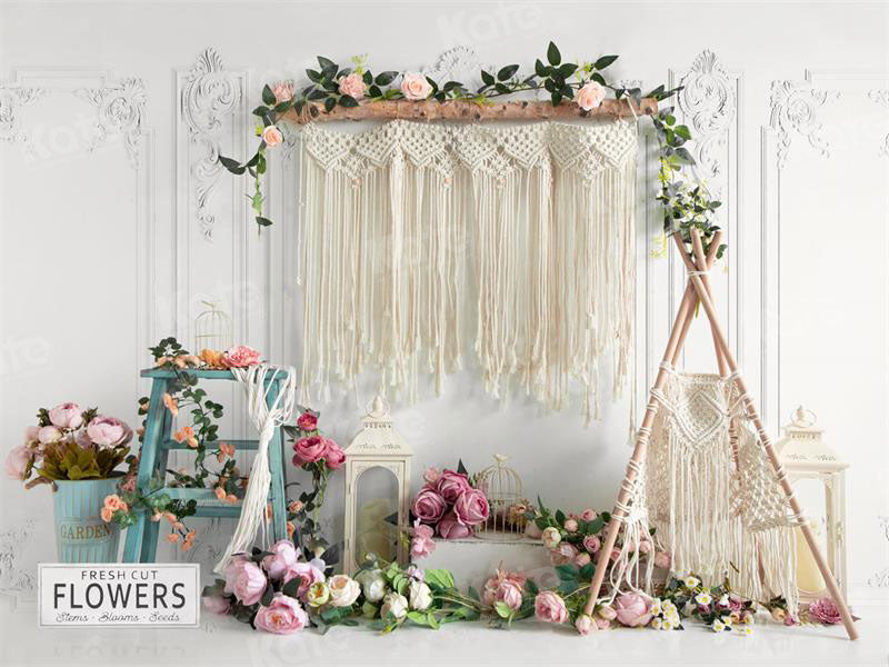 Kate Spring Boho Tent Floral Backdrop for Photography