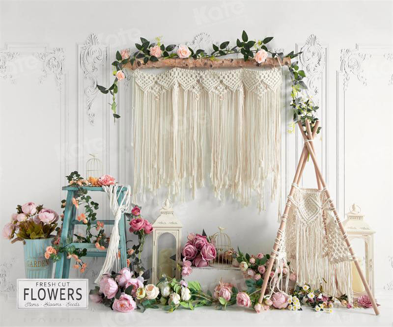 Kate Spring Boho Tent Floral Backdrop for Photography - Kate Backdrop AU
