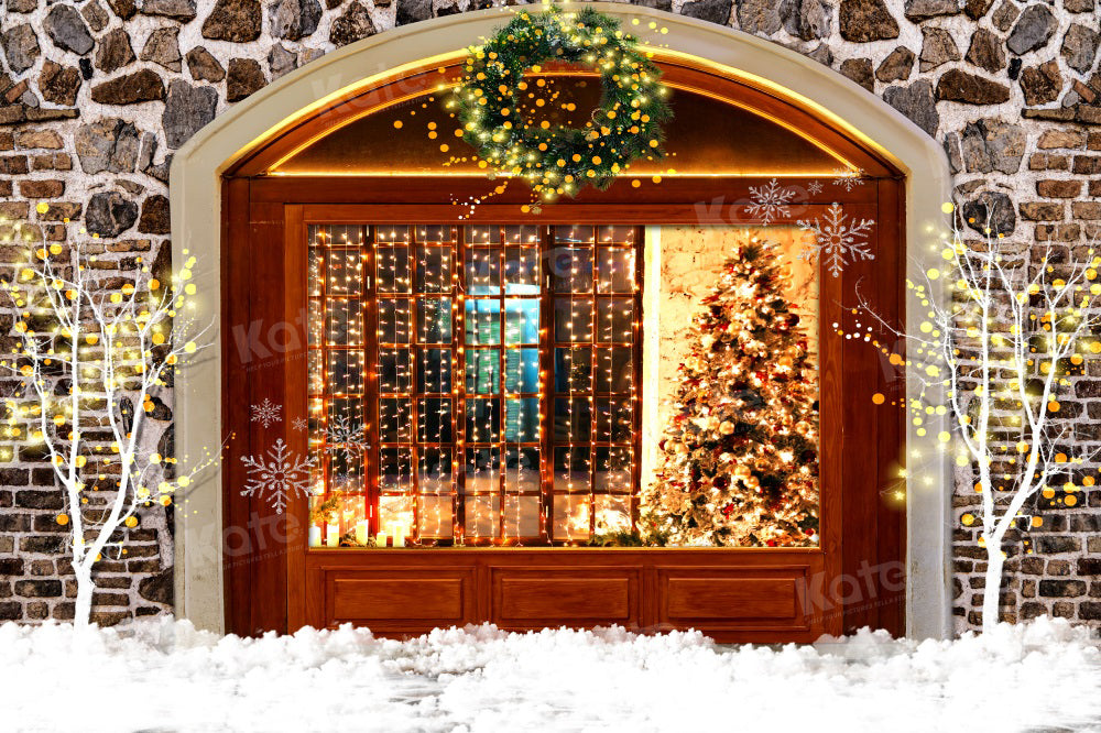 Kate Christmas Warm House Brick Wall Backdrop for Photography - Kate Backdrop AU