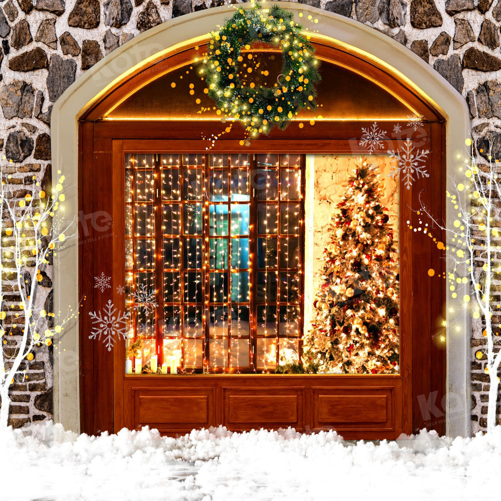 Kate Christmas Warm House Brick Wall Backdrop for Photography - Kate Backdrop AU