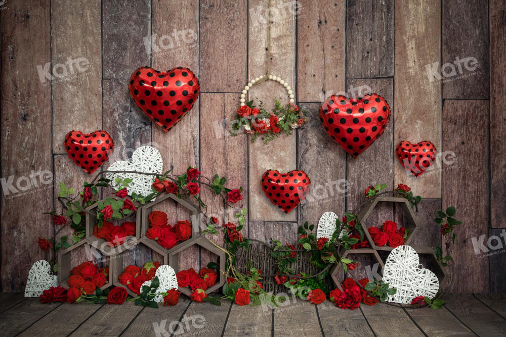 Kate Valentine's Day Rose Backdrop Love Balloon Wood Designed by Emetselch - Kate Backdrop AU