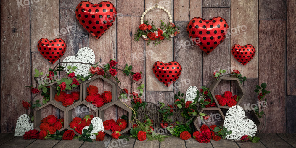 Kate Valentine's Day Rose Backdrop Love Balloon Wood Designed by Emetselch - Kate Backdrop AU