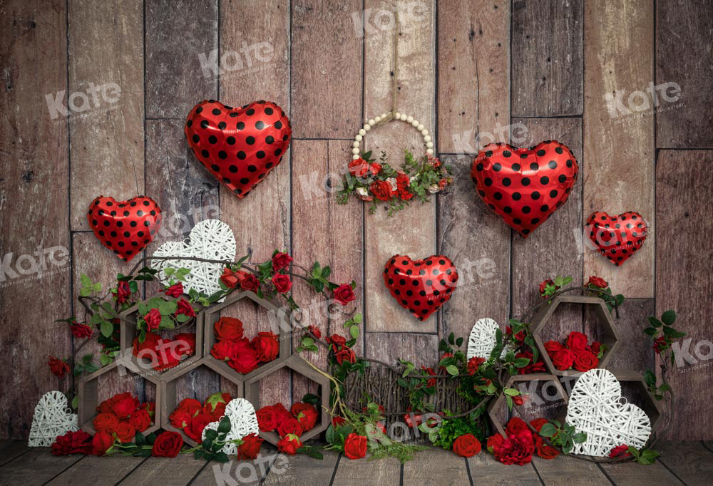 Kate Valentine's Day Rose Backdrop Love Balloon Wood Designed by Emetselch - Kate Backdrop AU