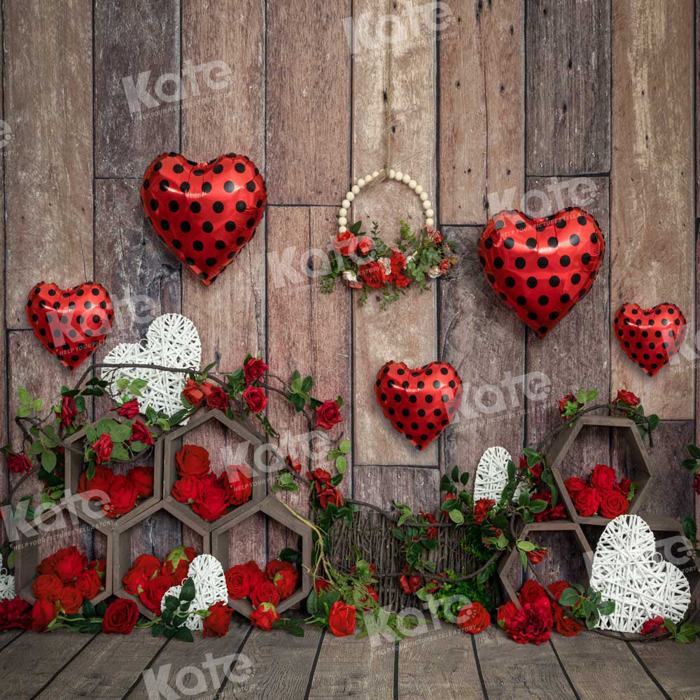 Kate Valentine's Day Rose Backdrop Love Balloon Wood Designed by Emetselch - Kate Backdrop AU