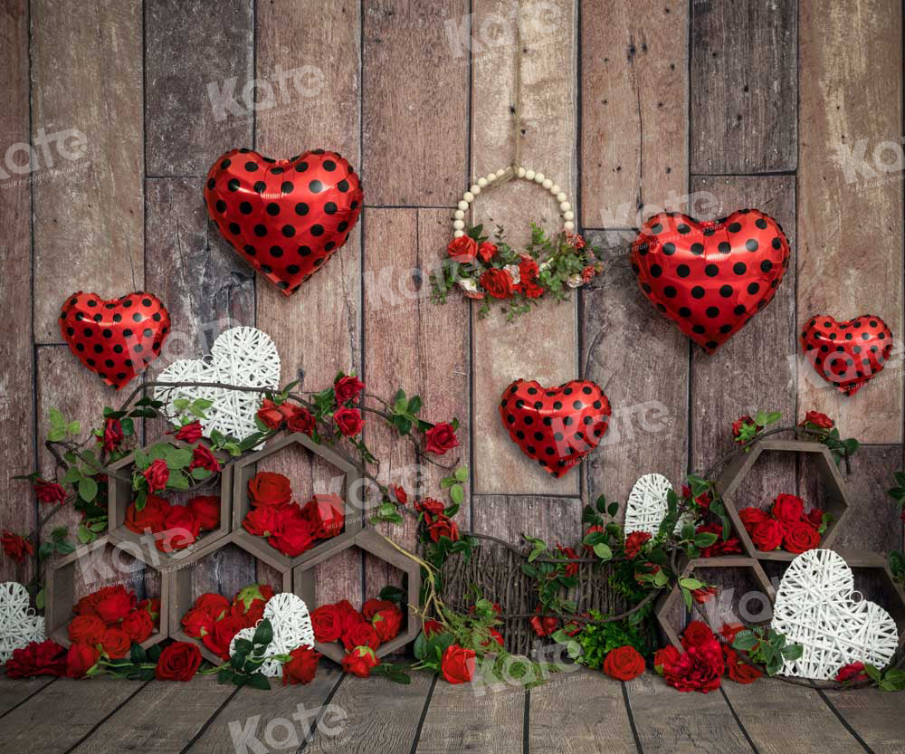 Kate Valentine's Day Rose Backdrop Love Balloon Wood Designed by Emetselch